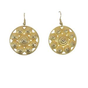 Gold Tone Earrings Round Decorative Discs